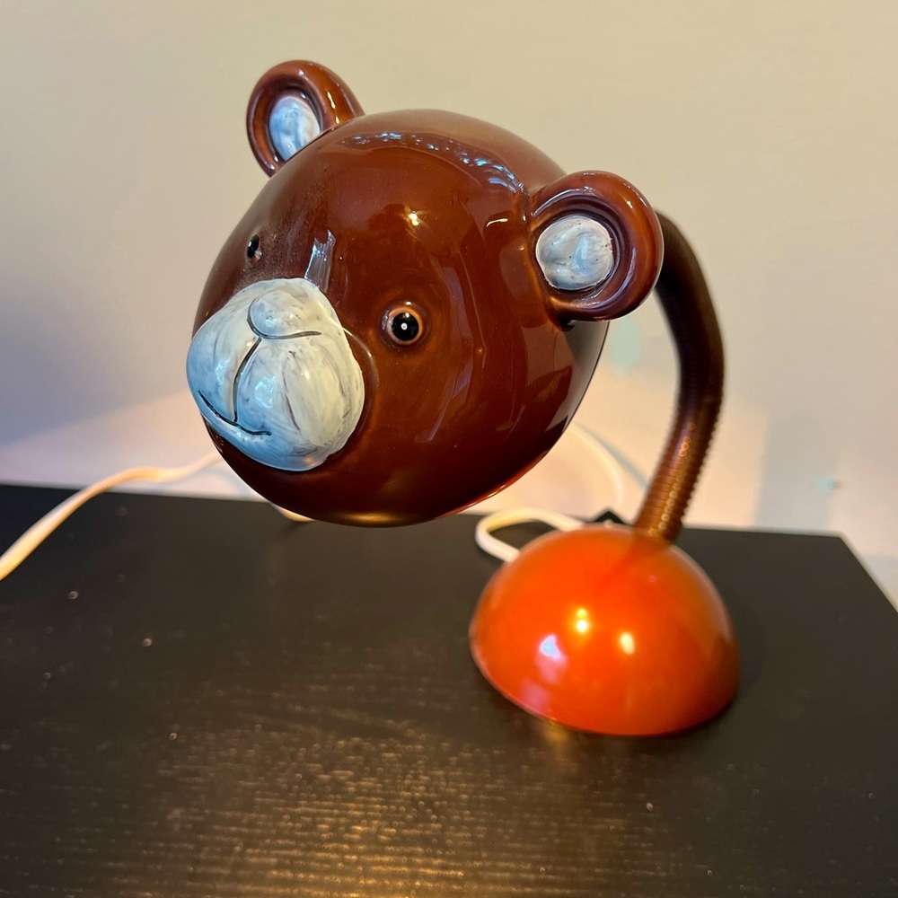Vintage Bear Head Desk Lamp – Ceramic Animal Light with Flexible Neck, 17” Long